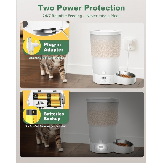 Gimars Automatic Cat Feeder for 2 Cats, 5L, 12 Servings, 6 Meals a Day, Timed Automatic Cat Feeder with 2 Stainless Steel Bowls, Dual Power Supply Gimars Automatic Cat Feeder for 2 Cats, 5L, 12 Servings, 6 Meals a Day, Timed Automatic Cat Feeder with 2 Stainless Steel Bowls, Dual Power Supply