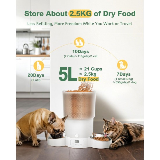 Gimars Automatic Cat Feeder for 2 Cats, 5L, 12 Servings, 6 Meals a Day, Timed Automatic Cat Feeder with 2 Stainless Steel Bowls, Dual Power Supply Gimars Automatic Cat Feeder for 2 Cats, 5L, 12 Servings, 6 Meals a Day, Timed Automatic Cat Feeder with 2 Stainless Steel Bowls, Dual Power Supply