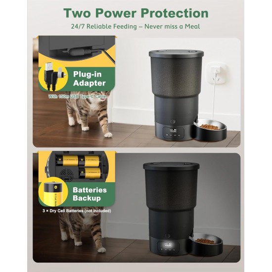 Gimars Automatic Cat Feeder for 2 Cats, 5L, 12 Servings, 6 Meals a Day, Timed Automatic Cat Feeder with 2 Stainless Steel Bowls, Dual Power Supply Gimars Automatic Cat Feeder for 2 Cats, 5L, 12 Servings, 6 Meals a Day, Timed Automatic Cat Feeder with 2 Stainless Steel Bowls, Dual Power Supply