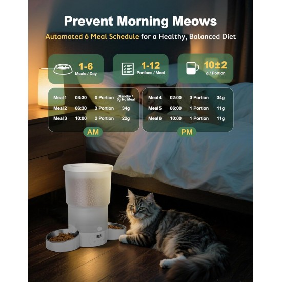 Gimars Automatic Cat Feeder for 2 Cats, 5L, 12 Servings, 6 Meals a Day, Timed Automatic Cat Feeder with 2 Stainless Steel Bowls, Dual Power Supply Gimars Automatic Cat Feeder for 2 Cats, 5L, 12 Servings, 6 Meals a Day, Timed Automatic Cat Feeder with 2 Stainless Steel Bowls, Dual Power Supply