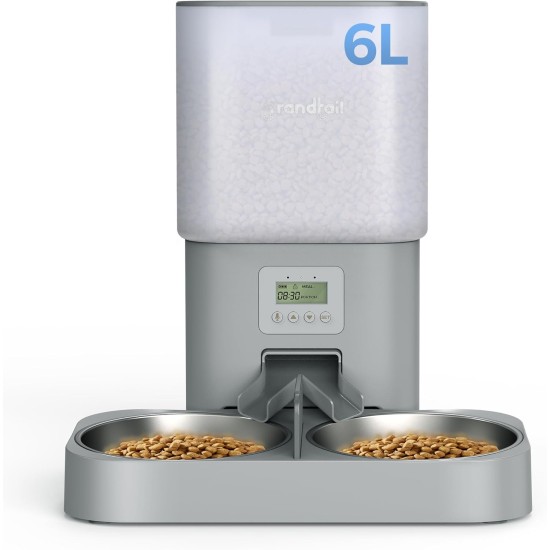 Grandtail 2.4 G WiFi Automatic Cat Food with App Control, 6 L Cat Feeder Includes Desiccant Bag, BPA-Free, 10s Voice Recording, Double Power Supply Grandtail 2.4 G WiFi Automatic Cat Food with App Control, 6 L Cat Feeder Includes Desiccant Bag, BPA-Free, 10s Voice Recording, Double Power Supply