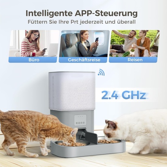 Grandtail 2.4 G WiFi Automatic Cat Food with App Control, 6 L Cat Feeder Includes Desiccant Bag, BPA-Free, 10s Voice Recording, Double Power Supply Grandtail 2.4 G WiFi Automatic Cat Food with App Control, 6 L Cat Feeder Includes Desiccant Bag, BPA-Free, 10s Voice Recording, Double Power Supply