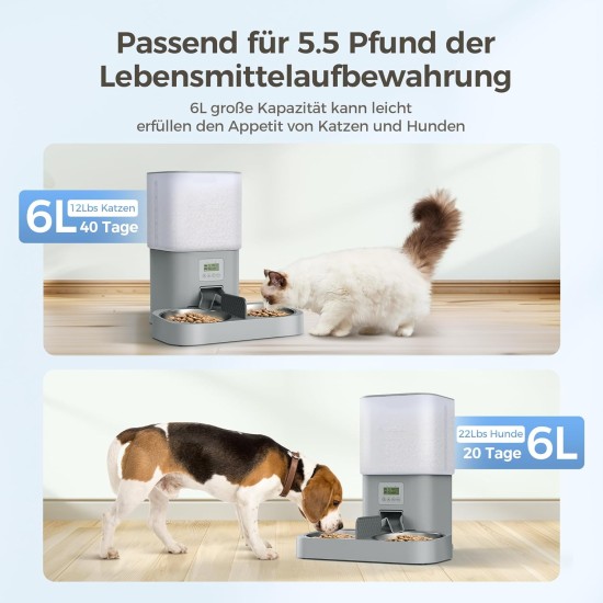 Grandtail 2.4 G WiFi Automatic Cat Food with App Control, 6 L Cat Feeder Includes Desiccant Bag, BPA-Free, 10s Voice Recording, Double Power Supply Grandtail 2.4 G WiFi Automatic Cat Food with App Control, 6 L Cat Feeder Includes Desiccant Bag, BPA-Free, 10s Voice Recording, Double Power Supply