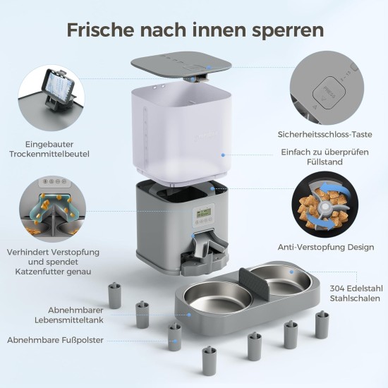 Grandtail 2.4 G WiFi Automatic Cat Food with App Control, 6 L Cat Feeder Includes Desiccant Bag, BPA-Free, 10s Voice Recording, Double Power Supply Grandtail 2.4 G WiFi Automatic Cat Food with App Control, 6 L Cat Feeder Includes Desiccant Bag, BPA-Free, 10s Voice Recording, Double Power Supply