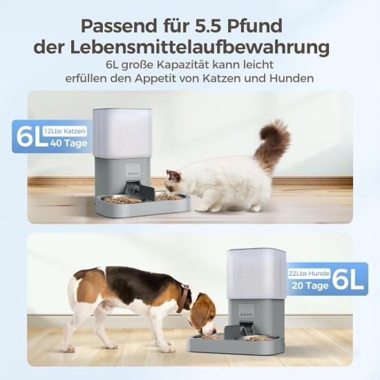 Grandtail 2.4 G WiFi Automatic Cat Food with App Control, 6 L Cat Feeder Includes Desiccant Bag, BPA-Free, 10s Voice Recording, Double Power Supply Grandtail 2.4 G WiFi Automatic Cat Food with App Control, 6 L Cat Feeder Includes Desiccant Bag, BPA-Free, 10s Voice Recording, Double Power Supply