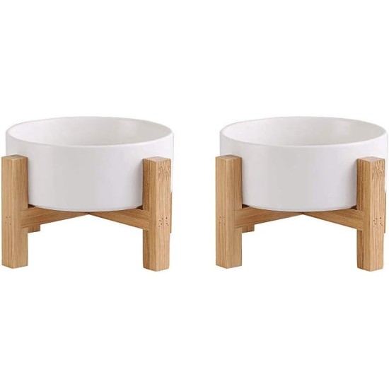 HCHLQLZ Raised Feeding Bowl for Cats Dogs and Puppies with Bowl Stand - Ceramic Dog Bowl Set of 2 for Cats Dogs Puppy Food and Water