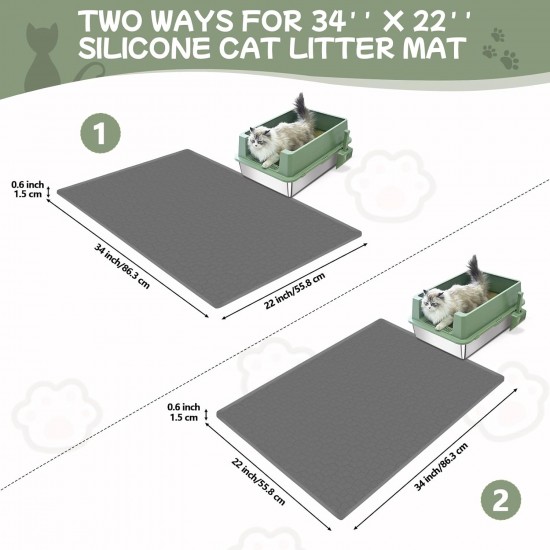 Homegroove 2Pcs Silicone Cat Litter Box Mat, 86.3x55CM Large Kitty Litter Box Mat for Indoor Cats, Litter Trapping (Grey, 86.3x55.8x0.1 Zentimeter) Homegroove 2Pcs Silicone Cat Litter Box Mat, 86.3x55CM Large Kitty Litter Box Mat for Indoor Cats, Litter Trapping (Grey, 86.3x55.8x0.1 Zentimeter)