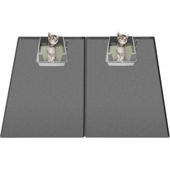 Homegroove 2Pcs Silicone Cat Litter Box Mat, 86.3x55CM Large Kitty Litter Box Mat for Indoor Cats, Litter Trapping (Grey, 86.3x55.8x0.1 Zentimeter) Homegroove 2Pcs Silicone Cat Litter Box Mat, 86.3x55CM Large Kitty Litter Box Mat for Indoor Cats, Litter Trapping (Grey, 86.3x55.8x0.1 Zentimeter)