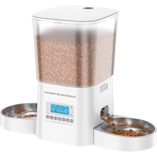 HoneyGuaridan Automatic Cat Feeder 2 Bowls, Distribute Food for 2 Cats Evenly, 3.5 L Automatic Feeder for Cats and Dogs, Stainless Steel Bowl, Voice Recording, 1-6 Meals/Day HoneyGuaridan Automatic Cat Feeder 2 Bowls, Distribute Food for 2 Cats Evenly, 3.5 L Automatic Feeder for Cats and Dogs, Stainless Steel Bowl, Voice Recording, 1-6 Meals/Day