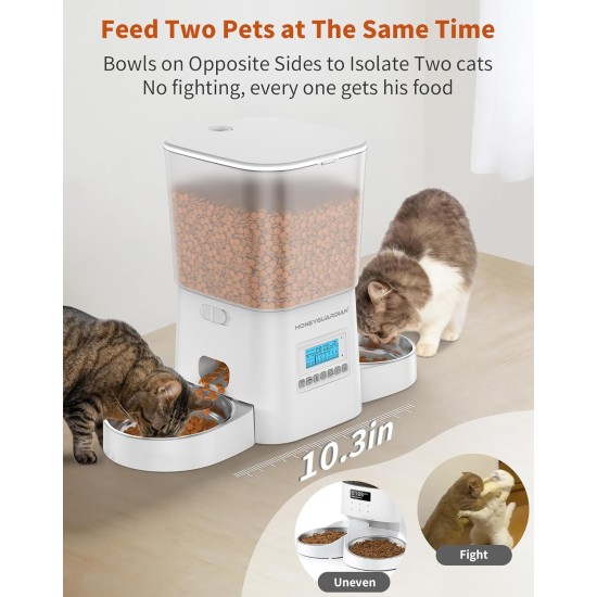 HoneyGuaridan Automatic Cat Feeder 2 Bowls, Distribute Food for 2 Cats Evenly, 3.5 L Automatic Feeder for Cats and Dogs, Stainless Steel Bowl, Voice Recording, 1-6 Meals/Day HoneyGuaridan Automatic Cat Feeder 2 Bowls, Distribute Food for 2 Cats Evenly, 3.5 L Automatic Feeder for Cats and Dogs, Stainless Steel Bowl, Voice Recording, 1-6 Meals/Day