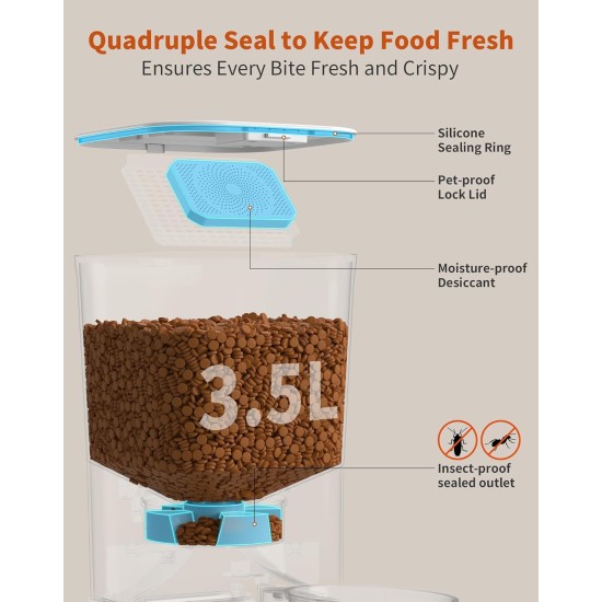 HoneyGuaridan Automatic Cat Feeder 2 Bowls, Distribute Food for 2 Cats Evenly, 3.5 L Automatic Feeder for Cats and Dogs, Stainless Steel Bowl, Voice Recording, 1-6 Meals/Day HoneyGuaridan Automatic Cat Feeder 2 Bowls, Distribute Food for 2 Cats Evenly, 3.5 L Automatic Feeder for Cats and Dogs, Stainless Steel Bowl, Voice Recording, 1-6 Meals/Day
