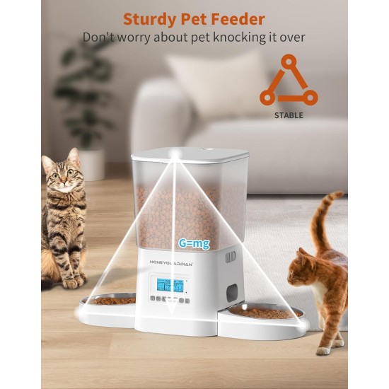 HoneyGuaridan Automatic Cat Feeder 2 Bowls, Distribute Food for 2 Cats Evenly, 3.5 L Automatic Feeder for Cats and Dogs, Stainless Steel Bowl, Voice Recording, 1-6 Meals/Day HoneyGuaridan Automatic Cat Feeder 2 Bowls, Distribute Food for 2 Cats Evenly, 3.5 L Automatic Feeder for Cats and Dogs, Stainless Steel Bowl, Voice Recording, 1-6 Meals/Day