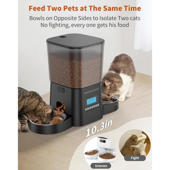 HoneyGuaridan Automatic Cat Feeder 2 Bowls, Distribute Food for 2 Cats Evenly, 3.5 L Automatic Feeder for Cats and Dogs, Stainless Steel Bowl, Voice Recording, 1-6 Meals/Day HoneyGuaridan Automatic Cat Feeder 2 Bowls, Distribute Food for 2 Cats Evenly, 3.5 L Automatic Feeder for Cats and Dogs, Stainless Steel Bowl, Voice Recording, 1-6 Meals/Day