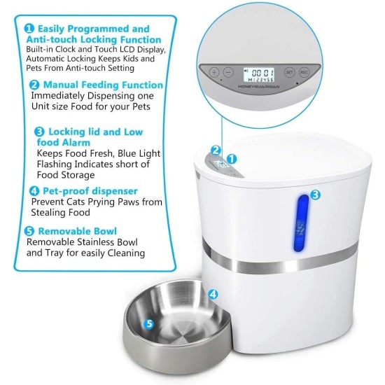 HoneyGuaridan Automatic Cat Feeder 2 Bowls, Distribute Food for 2 Cats Evenly, 3.5 L Automatic Feeder for Cats and Dogs, Stainless Steel Bowl, Voice Recording, 1-6 Meals/Day HoneyGuaridan Automatic Cat Feeder 2 Bowls, Distribute Food for 2 Cats Evenly, 3.5 L Automatic Feeder for Cats and Dogs, Stainless Steel Bowl, Voice Recording, 1-6 Meals/Day