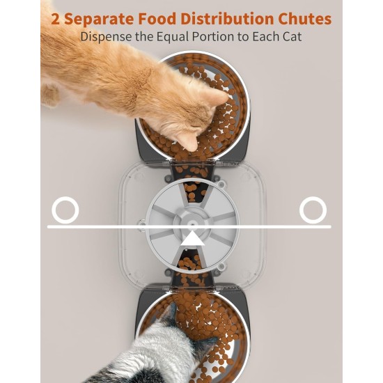 HoneyGuaridan Automatic Cat Feeder 2 Bowls, Distribute Food for 2 Cats Evenly, 3.5 L Automatic Feeder for Cats and Dogs, Stainless Steel Bowl, Voice Recording, 1-6 Meals/Day HoneyGuaridan Automatic Cat Feeder 2 Bowls, Distribute Food for 2 Cats Evenly, 3.5 L Automatic Feeder for Cats and Dogs, Stainless Steel Bowl, Voice Recording, 1-6 Meals/Day