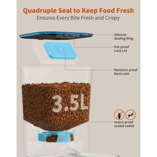 HoneyGuaridan Automatic Cat Feeder 2 Bowls, Distribute Food for 2 Cats Evenly, 3.5 L Automatic Feeder for Cats and Dogs, Stainless Steel Bowl, Voice Recording, 1-6 Meals/Day HoneyGuaridan Automatic Cat Feeder 2 Bowls, Distribute Food for 2 Cats Evenly, 3.5 L Automatic Feeder for Cats and Dogs, Stainless Steel Bowl, Voice Recording, 1-6 Meals/Day
