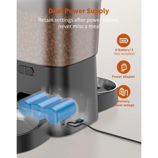 HoneyGuaridan Automatic Cat Feeder 2 Bowls, Distribute Food for 2 Cats Evenly, 3.5 L Automatic Feeder for Cats and Dogs, Stainless Steel Bowl, Voice Recording, 1-6 Meals/Day HoneyGuaridan Automatic Cat Feeder 2 Bowls, Distribute Food for 2 Cats Evenly, 3.5 L Automatic Feeder for Cats and Dogs, Stainless Steel Bowl, Voice Recording, 1-6 Meals/Day