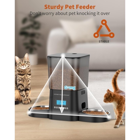 HoneyGuaridan Automatic Cat Feeder 2 Bowls, Distribute Food for 2 Cats Evenly, 3.5 L Automatic Feeder for Cats and Dogs, Stainless Steel Bowl, Voice Recording, 1-6 Meals/Day HoneyGuaridan Automatic Cat Feeder 2 Bowls, Distribute Food for 2 Cats Evenly, 3.5 L Automatic Feeder for Cats and Dogs, Stainless Steel Bowl, Voice Recording, 1-6 Meals/Day
