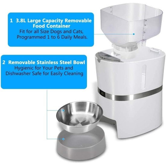 HoneyGuaridan Automatic Cat Feeder 2 Bowls, Distribute Food for 2 Cats Evenly, 3.5 L Automatic Feeder for Cats and Dogs, Stainless Steel Bowl, Voice Recording, 1-6 Meals/Day HoneyGuaridan Automatic Cat Feeder 2 Bowls, Distribute Food for 2 Cats Evenly, 3.5 L Automatic Feeder for Cats and Dogs, Stainless Steel Bowl, Voice Recording, 1-6 Meals/Day