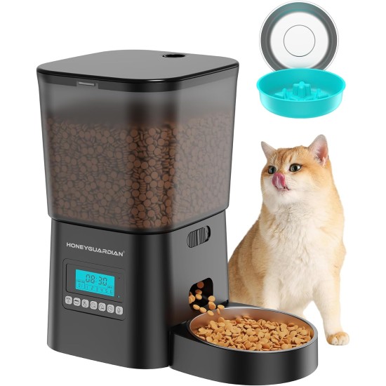 HoneyGuaridan Automatic Cat Feeder 2 Bowls, Distribute Food for 2 Cats Evenly, 3.5 L Automatic Feeder for Cats and Dogs, Stainless Steel Bowl, Voice Recording, 1-6 Meals/Day HoneyGuaridan Automatic Cat Feeder 2 Bowls, Distribute Food for 2 Cats Evenly, 3.5 L Automatic Feeder for Cats and Dogs, Stainless Steel Bowl, Voice Recording, 1-6 Meals/Day