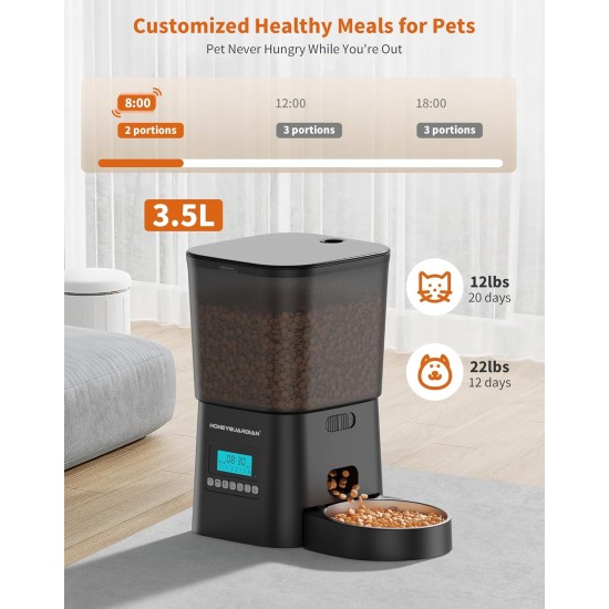 HoneyGuaridan Automatic Cat Feeder 2 Bowls, Distribute Food for 2 Cats Evenly, 3.5 L Automatic Feeder for Cats and Dogs, Stainless Steel Bowl, Voice Recording, 1-6 Meals/Day HoneyGuaridan Automatic Cat Feeder 2 Bowls, Distribute Food for 2 Cats Evenly, 3.5 L Automatic Feeder for Cats and Dogs, Stainless Steel Bowl, Voice Recording, 1-6 Meals/Day
