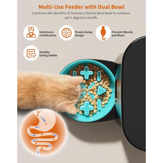 HoneyGuaridan Automatic Cat Feeder 2 Bowls, Distribute Food for 2 Cats Evenly, 3.5 L Automatic Feeder for Cats and Dogs, Stainless Steel Bowl, Voice Recording, 1-6 Meals/Day HoneyGuaridan Automatic Cat Feeder 2 Bowls, Distribute Food for 2 Cats Evenly, 3.5 L Automatic Feeder for Cats and Dogs, Stainless Steel Bowl, Voice Recording, 1-6 Meals/Day