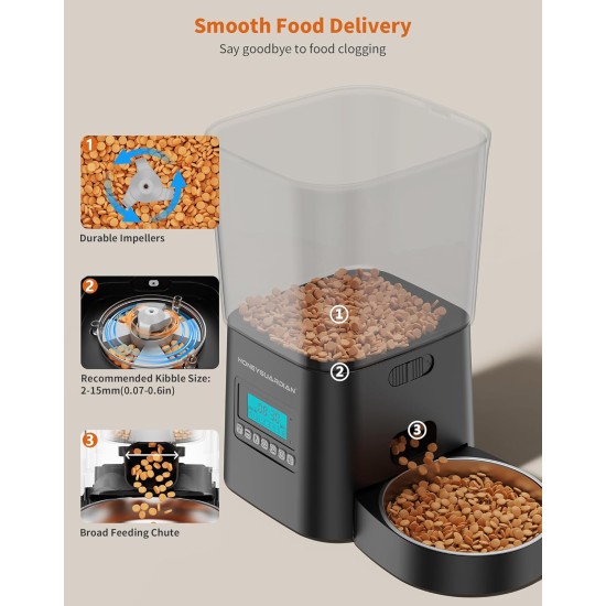 HoneyGuaridan Automatic Cat Feeder 2 Bowls, Distribute Food for 2 Cats Evenly, 3.5 L Automatic Feeder for Cats and Dogs, Stainless Steel Bowl, Voice Recording, 1-6 Meals/Day HoneyGuaridan Automatic Cat Feeder 2 Bowls, Distribute Food for 2 Cats Evenly, 3.5 L Automatic Feeder for Cats and Dogs, Stainless Steel Bowl, Voice Recording, 1-6 Meals/Day