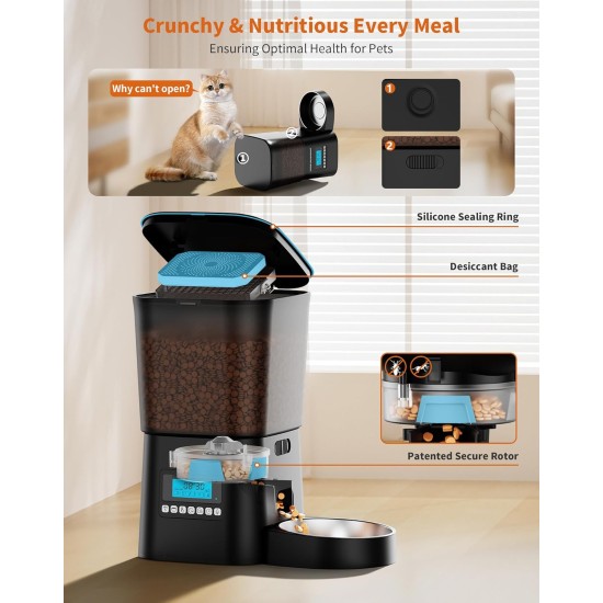 HoneyGuaridan Automatic Cat Feeder 2 Bowls, Distribute Food for 2 Cats Evenly, 3.5 L Automatic Feeder for Cats and Dogs, Stainless Steel Bowl, Voice Recording, 1-6 Meals/Day HoneyGuaridan Automatic Cat Feeder 2 Bowls, Distribute Food for 2 Cats Evenly, 3.5 L Automatic Feeder for Cats and Dogs, Stainless Steel Bowl, Voice Recording, 1-6 Meals/Day