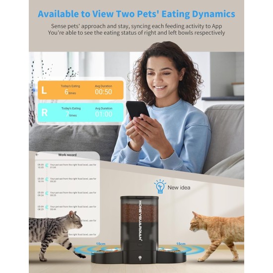 HoneyGuaridan Automatic Cat Feeder 2 Bowls with Motion Sensor, 2.4G WiFi Intelligent Cat Feeder for Remote Feeding, 3.5L Programmable Automatic Feeder for Cats and Dogs HoneyGuaridan Automatic Cat Feeder 2 Bowls with Motion Sensor, 2.4G WiFi Intelligent Cat Feeder for Remote Feeding, 3.5L Programmable Automatic Feeder for Cats and Dogs