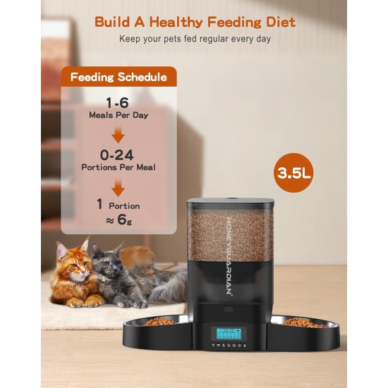 HoneyGuaridan Automatic Cat Feeder 2 Bowls with Motion Sensor, 2.4G WiFi Intelligent Cat Feeder for Remote Feeding, 3.5L Programmable Automatic Feeder for Cats and Dogs HoneyGuaridan Automatic Cat Feeder 2 Bowls with Motion Sensor, 2.4G WiFi Intelligent Cat Feeder for Remote Feeding, 3.5L Programmable Automatic Feeder for Cats and Dogs