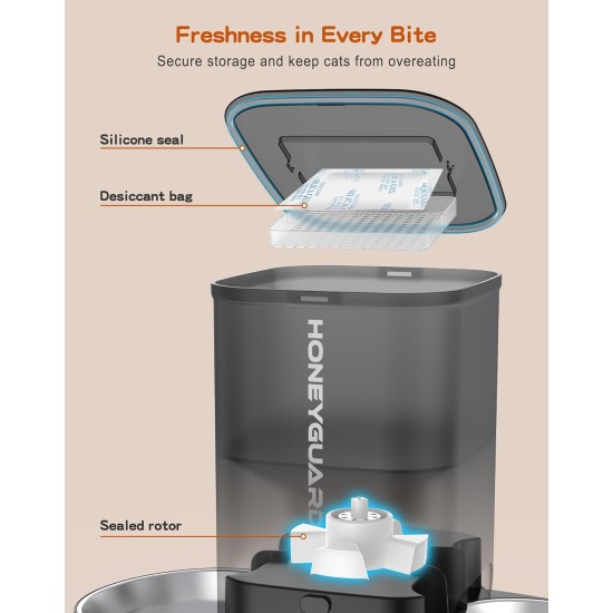 HoneyGuaridan Automatic Cat Feeder 2 Bowls with Motion Sensor, 2.4G WiFi Intelligent Cat Feeder for Remote Feeding, 3.5L Programmable Automatic Feeder for Cats and Dogs HoneyGuaridan Automatic Cat Feeder 2 Bowls with Motion Sensor, 2.4G WiFi Intelligent Cat Feeder for Remote Feeding, 3.5L Programmable Automatic Feeder for Cats and Dogs