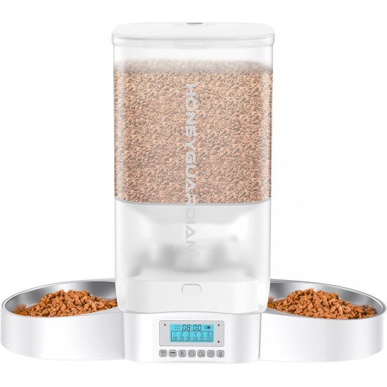 HoneyGuaridan Automatic Cat Feeder 2 Bowls with Motion Sensor, 2.4G WiFi Intelligent Cat Feeder for Remote Feeding, 3.5L Programmable Automatic Feeder for Cats and Dogs HoneyGuaridan Automatic Cat Feeder 2 Bowls with Motion Sensor, 2.4G WiFi Intelligent Cat Feeder for Remote Feeding, 3.5L Programmable Automatic Feeder for Cats and Dogs