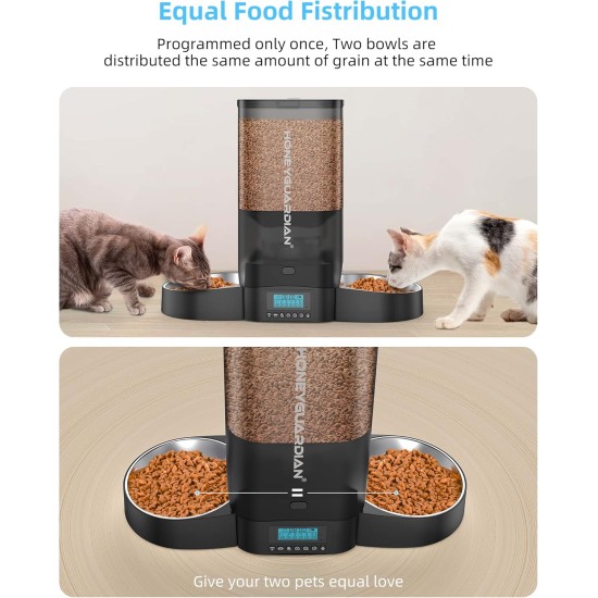 HoneyGuaridan Automatic Cat Feeder 2 Bowls with Motion Sensor, 2.4G WiFi Intelligent Cat Feeder for Remote Feeding, 3.5L Programmable Automatic Feeder for Cats and Dogs HoneyGuaridan Automatic Cat Feeder 2 Bowls with Motion Sensor, 2.4G WiFi Intelligent Cat Feeder for Remote Feeding, 3.5L Programmable Automatic Feeder for Cats and Dogs