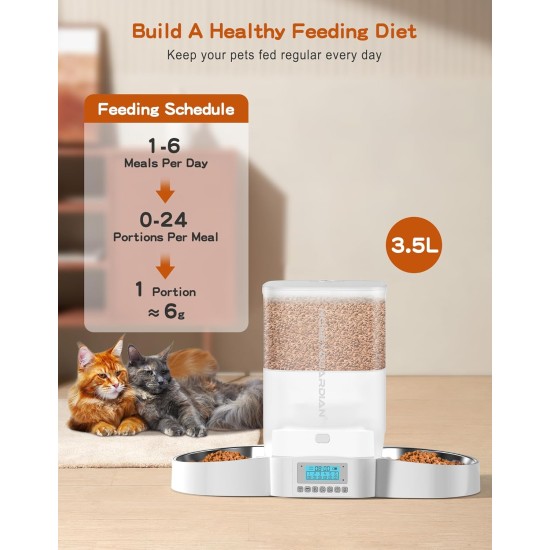 HoneyGuaridan Automatic Cat Feeder 2 Bowls with Motion Sensor, 2.4G WiFi Intelligent Cat Feeder for Remote Feeding, 3.5L Programmable Automatic Feeder for Cats and Dogs HoneyGuaridan Automatic Cat Feeder 2 Bowls with Motion Sensor, 2.4G WiFi Intelligent Cat Feeder for Remote Feeding, 3.5L Programmable Automatic Feeder for Cats and Dogs