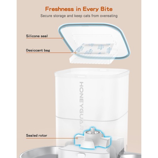 HoneyGuaridan Automatic Cat Feeder 2 Bowls with Motion Sensor, 2.4G WiFi Intelligent Cat Feeder for Remote Feeding, 3.5L Programmable Automatic Feeder for Cats and Dogs HoneyGuaridan Automatic Cat Feeder 2 Bowls with Motion Sensor, 2.4G WiFi Intelligent Cat Feeder for Remote Feeding, 3.5L Programmable Automatic Feeder for Cats and Dogs