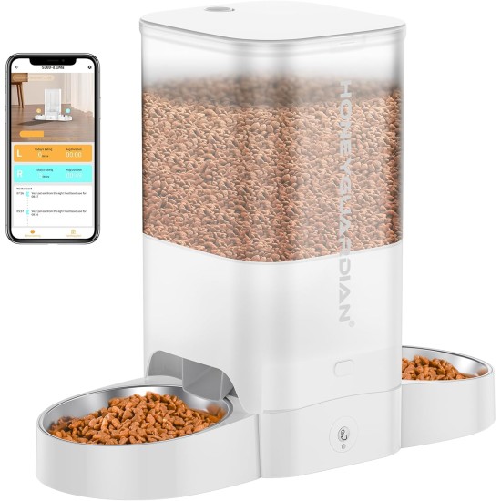 HoneyGuaridan Automatic Cat Feeder 2 Bowls with Motion Sensor, 2.4G WiFi Intelligent Cat Feeder for Remote Feeding, 3.5L Programmable Automatic Feeder for Cats and Dogs HoneyGuaridan Automatic Cat Feeder 2 Bowls with Motion Sensor, 2.4G WiFi Intelligent Cat Feeder for Remote Feeding, 3.5L Programmable Automatic Feeder for Cats and Dogs