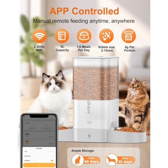 HoneyGuaridan Automatic Cat Feeder 2 Bowls with Motion Sensor, 2.4G WiFi Intelligent Cat Feeder for Remote Feeding, 3.5L Programmable Automatic Feeder for Cats and Dogs HoneyGuaridan Automatic Cat Feeder 2 Bowls with Motion Sensor, 2.4G WiFi Intelligent Cat Feeder for Remote Feeding, 3.5L Programmable Automatic Feeder for Cats and Dogs