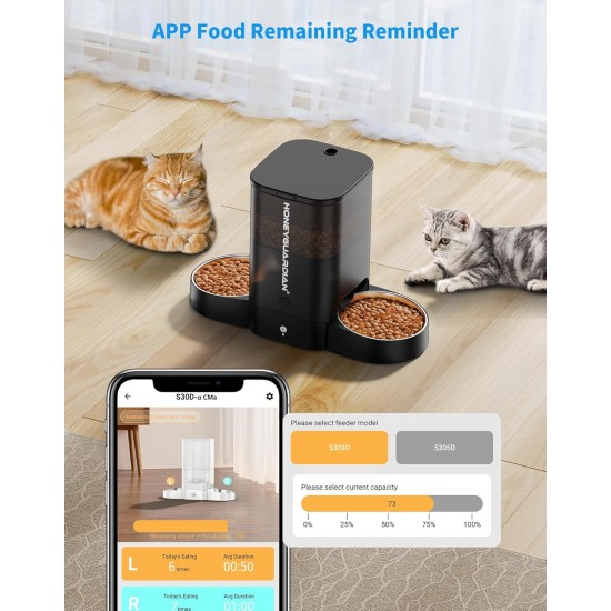 HoneyGuaridan Automatic Cat Feeder 2 Bowls with Motion Sensor, 2.4G WiFi Intelligent Cat Feeder for Remote Feeding, 3.5L Programmable Automatic Feeder for Cats and Dogs HoneyGuaridan Automatic Cat Feeder 2 Bowls with Motion Sensor, 2.4G WiFi Intelligent Cat Feeder for Remote Feeding, 3.5L Programmable Automatic Feeder for Cats and Dogs