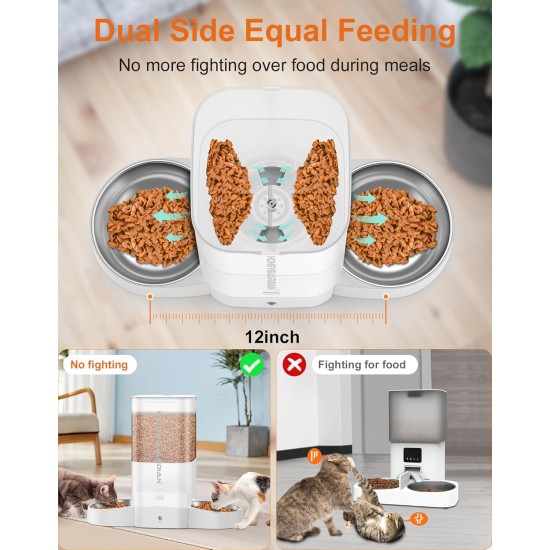HoneyGuaridan Automatic Cat Feeder 2 Bowls with Motion Sensor, 2.4G WiFi Intelligent Cat Feeder for Remote Feeding, 3.5L Programmable Automatic Feeder for Cats and Dogs HoneyGuaridan Automatic Cat Feeder 2 Bowls with Motion Sensor, 2.4G WiFi Intelligent Cat Feeder for Remote Feeding, 3.5L Programmable Automatic Feeder for Cats and Dogs