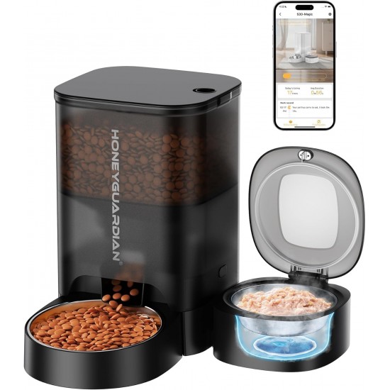 HoneyGuaridan Automatic Cat Feeder 2 Bowls with Motion Sensor, 2.4G WiFi Intelligent Cat Feeder for Remote Feeding, 3.5L Programmable Automatic Feeder for Cats and Dogs HoneyGuaridan Automatic Cat Feeder 2 Bowls with Motion Sensor, 2.4G WiFi Intelligent Cat Feeder for Remote Feeding, 3.5L Programmable Automatic Feeder for Cats and Dogs