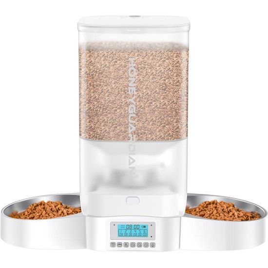 HoneyGuaridan Automatic Cat Feeder 2 Bowls with Motion Sensor, 2.4G WiFi Intelligent Cat Feeder for Remote Feeding, 3.5L Programmable Automatic Feeder for Cats and Dogs HoneyGuaridan Automatic Cat Feeder 2 Bowls with Motion Sensor, 2.4G WiFi Intelligent Cat Feeder for Remote Feeding, 3.5L Programmable Automatic Feeder for Cats and Dogs