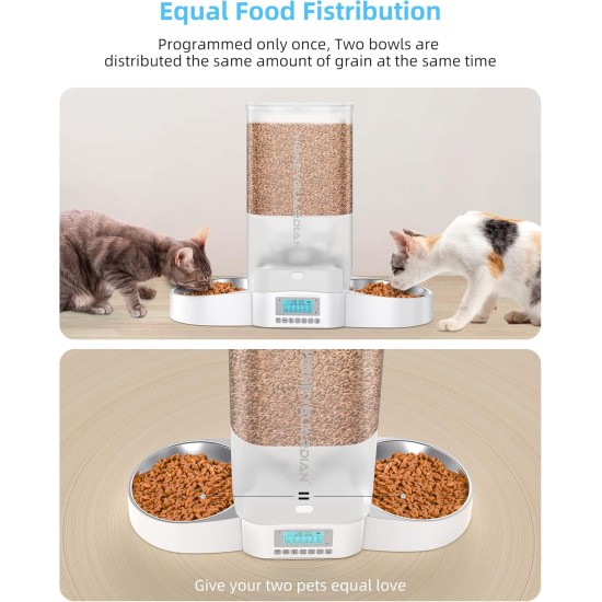 HoneyGuaridan Automatic Cat Feeder 2 Bowls with Motion Sensor, 2.4G WiFi Intelligent Cat Feeder for Remote Feeding, 3.5L Programmable Automatic Feeder for Cats and Dogs HoneyGuaridan Automatic Cat Feeder 2 Bowls with Motion Sensor, 2.4G WiFi Intelligent Cat Feeder for Remote Feeding, 3.5L Programmable Automatic Feeder for Cats and Dogs