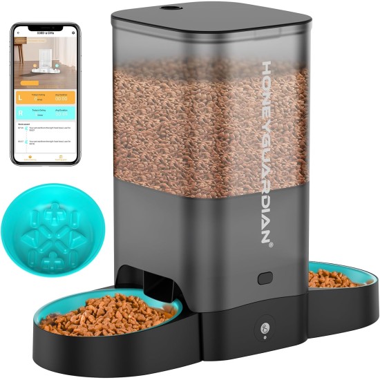 HoneyGuaridan Automatic Cat Feeder 2 Bowls with Motion Sensor, 2.4G WiFi Intelligent Cat Feeder for Remote Feeding, 3.5L Programmable Automatic Feeder for Cats and Dogs HoneyGuaridan Automatic Cat Feeder 2 Bowls with Motion Sensor, 2.4G WiFi Intelligent Cat Feeder for Remote Feeding, 3.5L Programmable Automatic Feeder for Cats and Dogs