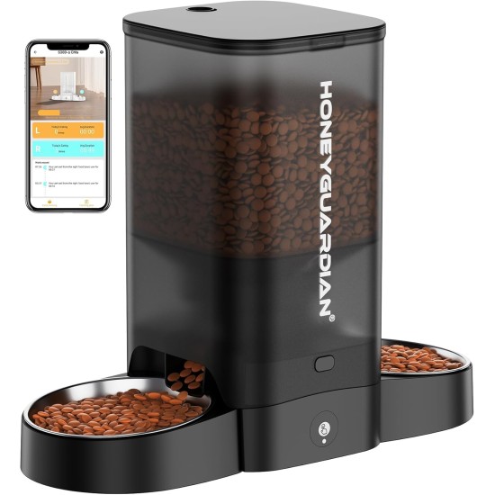 HoneyGuaridan Automatic Cat Feeder 2 Bowls with Motion Sensor, 2.4G WiFi Intelligent Cat Feeder for Remote Feeding, 3.5L Programmable Automatic Feeder for Cats and Dogs HoneyGuaridan Automatic Cat Feeder 2 Bowls with Motion Sensor, 2.4G WiFi Intelligent Cat Feeder for Remote Feeding, 3.5L Programmable Automatic Feeder for Cats and Dogs