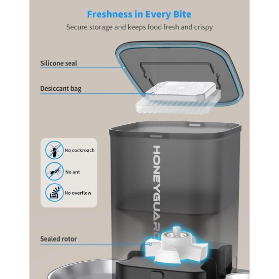 HoneyGuaridan Automatic Cat Feeder 2 Bowls with Motion Sensor, 2.4G WiFi Intelligent Cat Feeder for Remote Feeding, 3.5L Programmable Automatic Feeder for Cats and Dogs HoneyGuaridan Automatic Cat Feeder 2 Bowls with Motion Sensor, 2.4G WiFi Intelligent Cat Feeder for Remote Feeding, 3.5L Programmable Automatic Feeder for Cats and Dogs