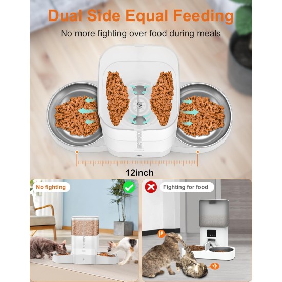 HoneyGuaridan Automatic Cat Feeder 2 Bowls with Motion Sensor, 2.4G WiFi Intelligent Cat Feeder for Remote Feeding, 3.5L Programmable Automatic Feeder for Cats and Dogs HoneyGuaridan Automatic Cat Feeder 2 Bowls with Motion Sensor, 2.4G WiFi Intelligent Cat Feeder for Remote Feeding, 3.5L Programmable Automatic Feeder for Cats and Dogs