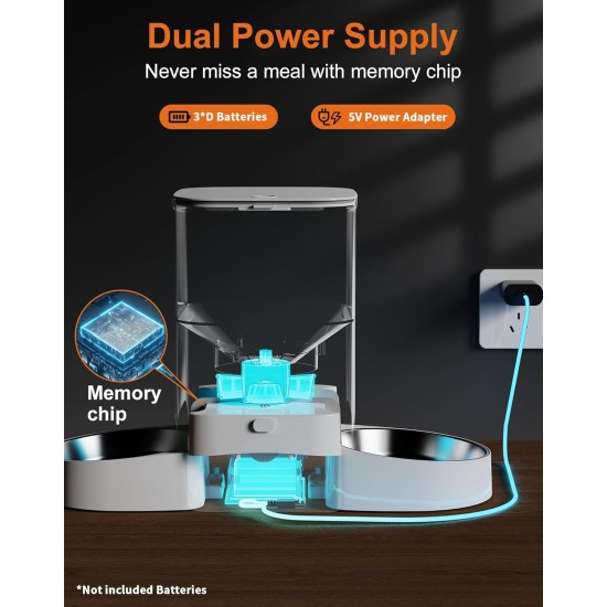 HoneyGuaridan Automatic Cat Feeder 2 Bowls with Motion Sensor, 2.4G WiFi Intelligent Cat Feeder for Remote Feeding, 3.5L Programmable Automatic Feeder for Cats and Dogs HoneyGuaridan Automatic Cat Feeder 2 Bowls with Motion Sensor, 2.4G WiFi Intelligent Cat Feeder for Remote Feeding, 3.5L Programmable Automatic Feeder for Cats and Dogs