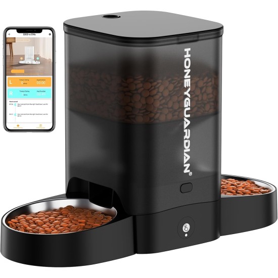 HoneyGuaridan Automatic Cat Feeder 2 Bowls with Motion Sensor, 2.4G WiFi Intelligent Cat Feeder for Remote Feeding, 3.5L Programmable Automatic Feeder for Cats and Dogs HoneyGuaridan Automatic Cat Feeder 2 Bowls with Motion Sensor, 2.4G WiFi Intelligent Cat Feeder for Remote Feeding, 3.5L Programmable Automatic Feeder for Cats and Dogs