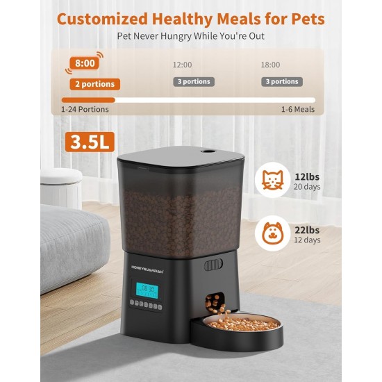HoneyGuaridan Automatic Cat Feeder with Stainless Steel Bowl and Slow Feeding Bowl, 3.5 L Automatic Feeder for Cats and Dogs, 10s Voice Recording, 1-6 Meals per Day (Double Power Supply) HoneyGuaridan Automatic Cat Feeder with Stainless Steel Bowl and Slow Feeding Bowl, 3.5 L Automatic Feeder for Cats and Dogs, 10s Voice Recording, 1-6 Meals per Day (Double Power Supply)