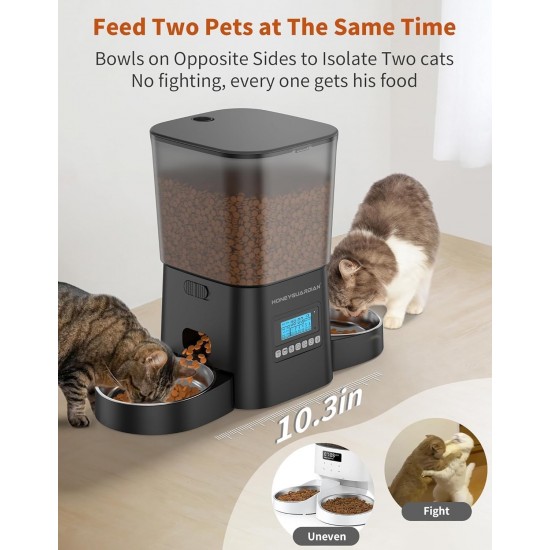 HoneyGuaridan Automatic Cat Feeder with Stainless Steel Bowl and Slow Feeding Bowl, 3.5 L Automatic Feeder for Cats and Dogs, 10s Voice Recording, 1-6 Meals per Day (Double Power Supply) HoneyGuaridan Automatic Cat Feeder with Stainless Steel Bowl and Slow Feeding Bowl, 3.5 L Automatic Feeder for Cats and Dogs, 10s Voice Recording, 1-6 Meals per Day (Double Power Supply)